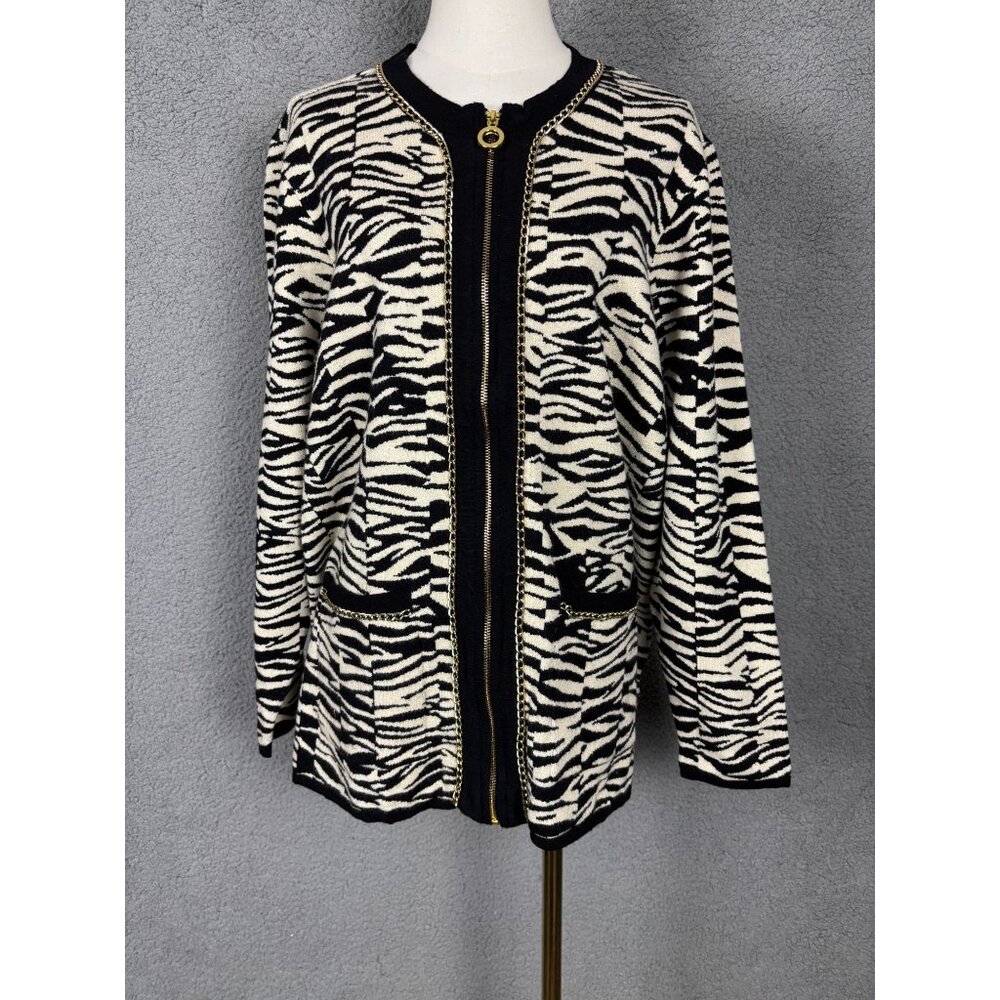 Belldini Plus Size Black Label Women's Zebra Jacquard Sweater Jacket 3X NWT's